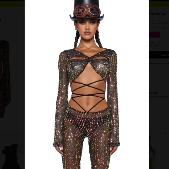 Dolls Kill Sequin Mesh Crop Top - Multicolor - Picture 2 of 15